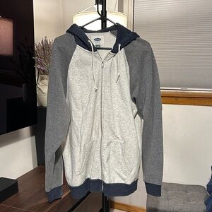 Old Navy Men's Gray and Navy Zip-Up Sweater